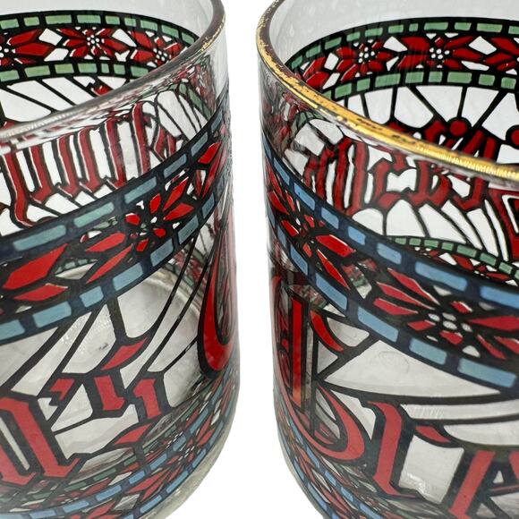 Houze Season's Greetings Whisky Glasses Red & Blue Set of 2 - Picture 2 of 3